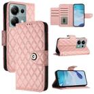 For Xiaomi Poco M6 Pro 4G Rhombic Texture Flip Leather Phone Case with Lanyard(Coral Pink) - 1