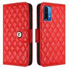 For Redmi 9 Power / 9T Global Rhombic Texture Flip Leather Phone Case with Lanyard(Red) - 2