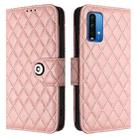 For Redmi 9 Power / 9T Global Rhombic Texture Flip Leather Phone Case with Lanyard(Coral Pink) - 2