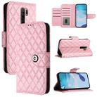 For Redmi 9 / 9 Prime India Rhombic Texture Flip Leather Phone Case with Lanyard(Pink) - 1