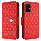 For Redmi 11 Prime 5G / Redmi 10 5G Rhombic Texture Flip Leather Phone Case with Lanyard(Red) - 2