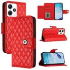 For Redmi 12 5G Global / India Rhombic Texture Flip Leather Phone Case with Lanyard(Red) - 1