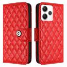 For Redmi 12 5G Global / India Rhombic Texture Flip Leather Phone Case with Lanyard(Red) - 2