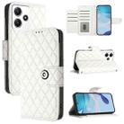 For Redmi Note 12R Rhombic Texture Flip Leather Phone Case with Lanyard(White) - 1