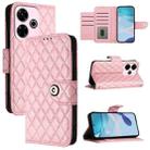 For Redmi 13 4G / Note 13R Rhombic Texture Flip Leather Phone Case with Lanyard(Pink) - 1