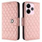 For Redmi 13 4G / Note 13R Rhombic Texture Flip Leather Phone Case with Lanyard(Coral Pink) - 2