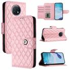 For Redmi Note 9T Global Rhombic Texture Flip Leather Phone Case with Lanyard(Pink) - 1