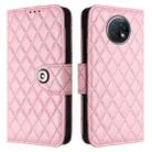 For Redmi Note 9T Global Rhombic Texture Flip Leather Phone Case with Lanyard(Pink) - 2