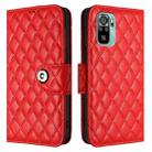 For Redmi Note 10 4G / Note 10S Rhombic Texture Flip Leather Phone Case with Lanyard(Red) - 2