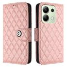 For Redmi Note 13 4G Global Rhombic Texture Flip Leather Phone Case with Lanyard(Coral Pink) - 2