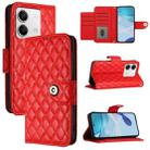 For Redmi Note 13 5G Global Rhombic Texture Flip Leather Phone Case with Lanyard(Red) - 1