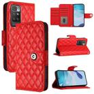 For Redmi 10 / Redmi 10 2022 Rhombic Texture Flip Leather Phone Case with Lanyard(Red) - 1