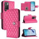 For Redmi 10 / Redmi 10 2022 Rhombic Texture Flip Leather Phone Case with Lanyard(Rose Red) - 1