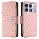 For Redmi K70 Ultra 5G Global Rhombic Texture Flip Leather Phone Case with Lanyard(Coral Pink) - 2