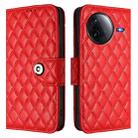 For Redmi K80 5G / K80 Pro 5G Rhombic Texture Flip Leather Phone Case with Lanyard(Red) - 2