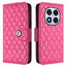 For Redmi Note 14 Pro 4G Rhombic Texture Flip Leather Phone Case with Lanyard(Rose Red) - 2