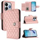 For Redmi Note 14 4G 163.25mm Rhombic Texture Flip Leather Phone Case with Lanyard(Coral Pink) - 1