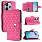 For Redmi Note 14 5G Global Rhombic Texture Flip Leather Phone Case with Lanyard(Rose Red) - 1