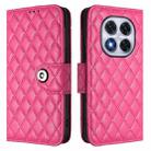 For Redmi Note 14 Pro 5G Global Rhombic Texture Flip Leather Phone Case with Lanyard(Rose Red) - 2
