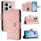 For Redmi Note 14 4G 164.84mm Rhombic Texture Flip Leather Phone Case with Lanyard(Coral Pink) - 1