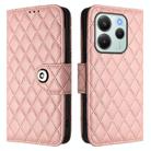 For Redmi Note 14 4G 164.84mm Rhombic Texture Flip Leather Phone Case with Lanyard(Coral Pink) - 2
