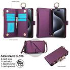 For iPhone 15 Pro Max Crossbody Ring Multifunctional Wallet Leather Phone Case(Dark Purple) - 2