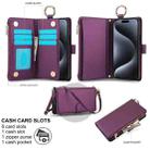 For iPhone 15 Pro Crossbody Ring Multifunctional Wallet Leather Phone Case(Dark Purple) - 2