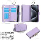 For iPhone 15 Pro Crossbody Ring Multifunctional Wallet Leather Phone Case(Purple) - 2