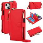 For iPhone 15 Plus Crossbody Ring Multifunctional Wallet Leather Phone Case(Red) - 1