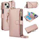 For iPhone 14 Plus Crossbody Ring Multifunctional Wallet Leather Phone Case(Rose Gold) - 1