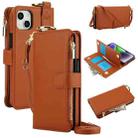For iPhone 14 Plus Crossbody Ring Multifunctional Wallet Leather Phone Case(Brown) - 1