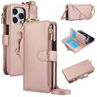 For iPhone 14 Pro Crossbody Ring Multifunctional Wallet Leather Phone Case(Rose Gold) - 1