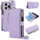 For iPhone 13 Pro Max Crossbody Ring Multifunctional Wallet Leather Phone Case(Purple) - 1