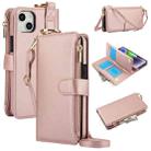 For iPhone 13 Crossbody Ring Multifunctional Wallet Leather Phone Case(Rose Gold) - 1