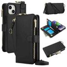 For iPhone 13 mini Crossbody Ring Multifunctional Wallet Leather Phone Case(Black) - 1