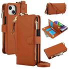 For iPhone 13 mini Crossbody Ring Multifunctional Wallet Leather Phone Case(Brown) - 1