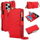 For iPhone 12 Pro Max Crossbody Ring Multifunctional Wallet Leather Phone Case(Red) - 1