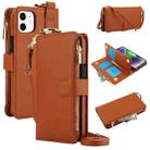 For iPhone 12 mini Crossbody Ring Multifunctional Wallet Leather Phone Case(Brown) - 1