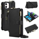 For iPhone 11 Crossbody Ring Multifunctional Wallet Leather Phone Case(Black) - 1