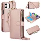 For iPhone 11 Crossbody Ring Multifunctional Wallet Leather Phone Case(Rose Gold) - 1