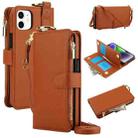 For iPhone 11 Crossbody Ring Multifunctional Wallet Leather Phone Case(Brown) - 1