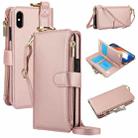For iPhone X / XS Crossbody Ring Multifunctional Wallet Leather Phone Case(Rose Gold) - 1