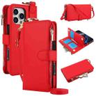 For iPhone 16 Pro Max Crossbody Ring Multifunctional Wallet Leather Phone Case(Red) - 1