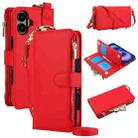 For iPhone 16 Plus Crossbody Ring Multifunctional Wallet Leather Phone Case(Red) - 1