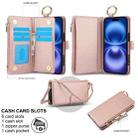 For iPhone 16 Plus Crossbody Ring Multifunctional Wallet Leather Phone Case(Rose Gold) - 3