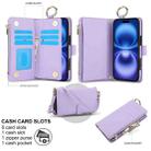 For iPhone 16 Plus Crossbody Ring Multifunctional Wallet Leather Phone Case(Purple) - 3