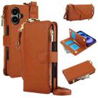 For iPhone 16 Plus Crossbody Ring Multifunctional Wallet Leather Phone Case(Brown) - 1