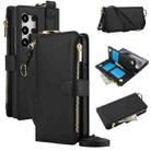 For Samsung Galaxy S24 Ultra 5G Crossbody Ring Multifunctional Wallet Leather Phone Case(Black) - 1