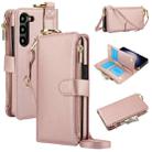 For Samsung Galaxy S23 5G Crossbody Ring Multifunctional Wallet Leather Phone Case(Rose Gold) - 1