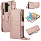 For Samsung Galaxy S22 5G Crossbody Ring Multifunctional Wallet Leather Phone Case(Rose Gold) - 1